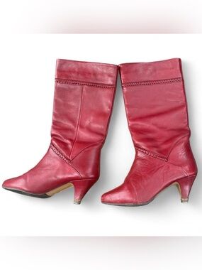 Vintage Size 6 Cherry Red Leather Mid Calf Boots